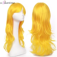 SNOILITE23Inch длинные волнистые женские вечерние парики для Хэллоуина синтетические термостойкие волосы парик с челкой красные коричневые синие розовые парики для косплея