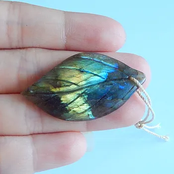 

Natural Labradorite Carved Leaves fashion Pendant,44x24x5mm,6.6g