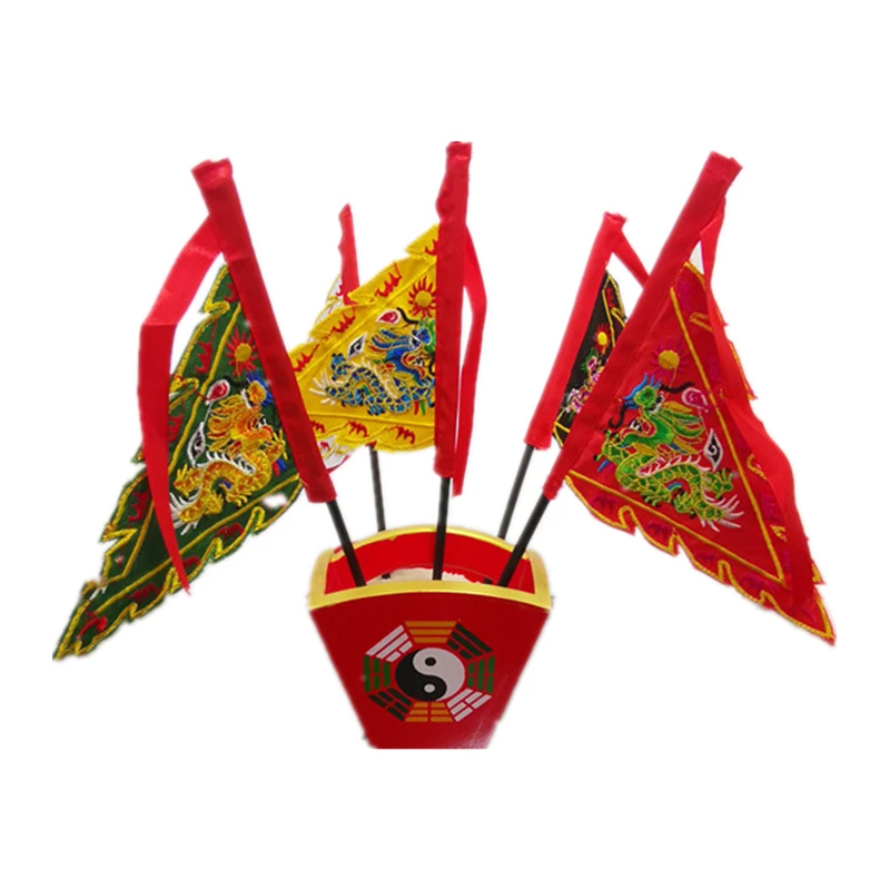 Taoist Magic Ware of Taiwan Version, Small Size, Five Color Flag, Painted, Eight Diagrams, Flag Base, Taoist Embroidery Crafts 6