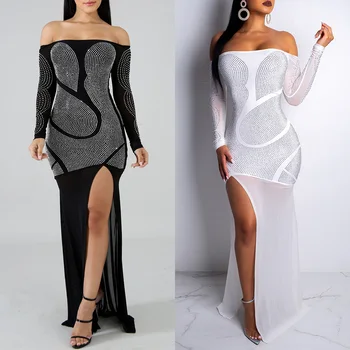 

DYMADE Sexy Off Shoulder Evening Dresses Rhinestone Split Elegant Mermaid Formal Dress for Party Gowns 2020 Robe De Soiree D30