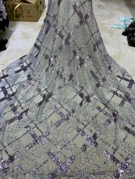 

African Embroidery Tulle Lace Fabric J-388810 High Quality French Lace Fabric With Sequins 5 Yards