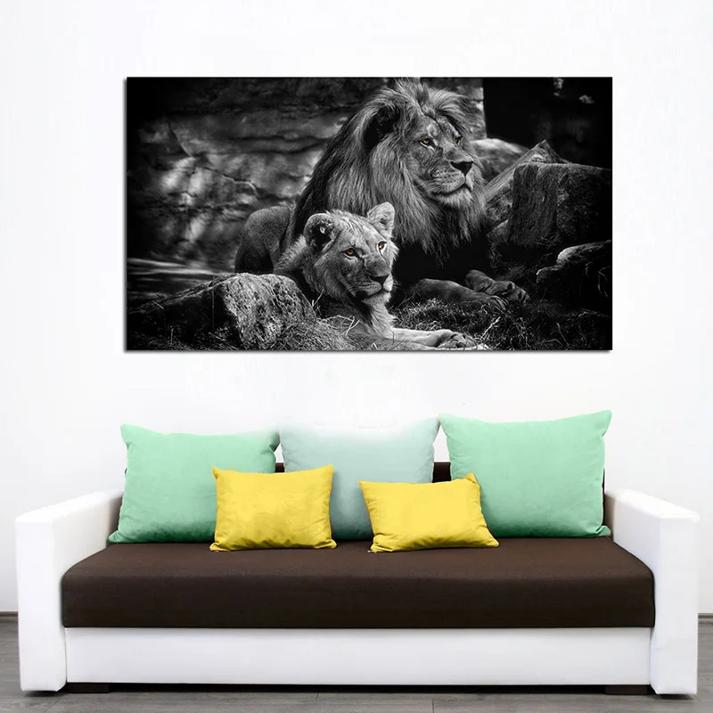 Черно-белый парный плакат со львом, живопись диких животных, картины на холсте, Настенный декор, домашний Куадрос для гостиной, плакаты