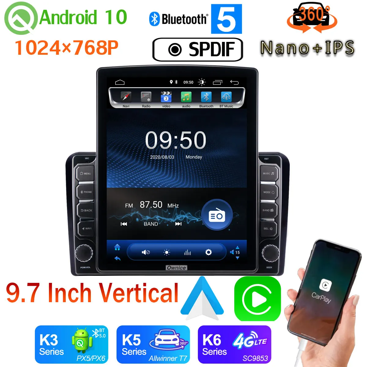 Android auto Nano + IPS 9 7 &quotTesla Style PX6 4 64G GPS 10 радио для Audi A3 S3 RS3 RNSE-PU 2003-2013 360 камера