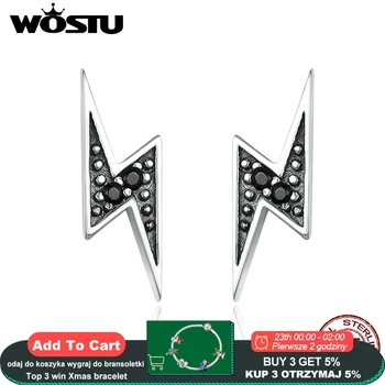 

WOSTU Free Shipping 925 Sterling Silver Black Lightning Stud Earrings For Women Fine S925 Jewelry Gift CQE156