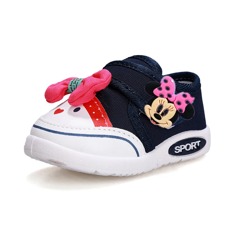 Disney/Детские кроссовки с рисунком Минни и Микки для мальчиков и девочек, повседневные Нескользящие кроссовки с мягкой подошвой и бантом