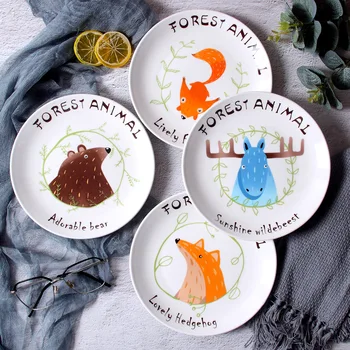 

Creative Nordic Ceramic Dinner Dish Plate Cartoon Animal Pattern Steak Fruit Salad Spaghetti Dessert Plates Kitchen Tableware