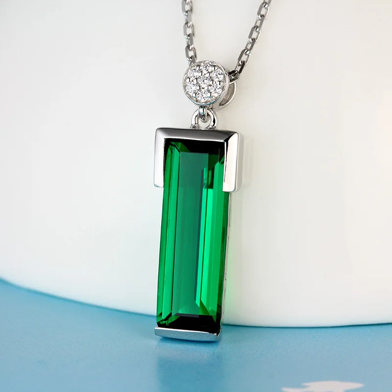 Collier Pendentif Émeraude Vert Jade Argent 925 Femme