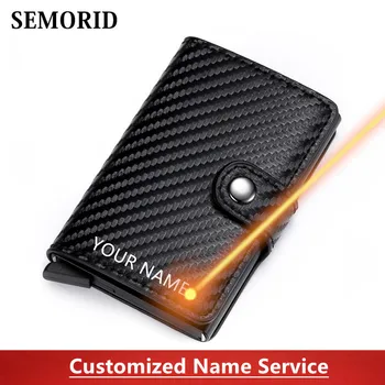 

SEMORID laser engraving name service carbon fiber wallet rfid shielding anti-theft brushed aluminum alloy card holder men's wall