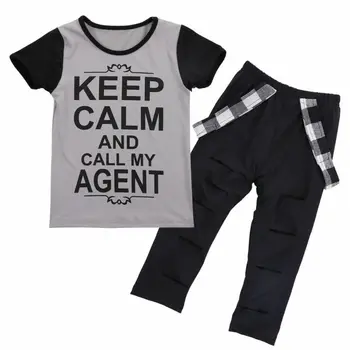 

Boy Clothing Toddler Kids Infant Baby Clothes Set Suit Letter Summer Short Sleeve T-shirt Tops Pant Outfits Outfit Costume 2PCs