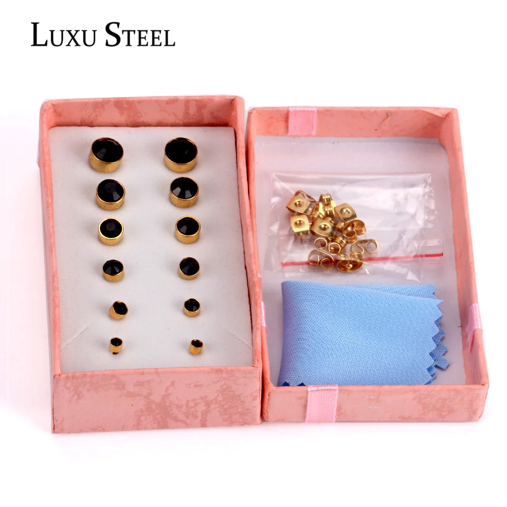 LUXUSTEEL-Juego de pendientes antialérgicos para mujer, aretes de acero con cúbica, redondos, dorados y negros, joyería de moda para fiesta - AliExpress y accesorios