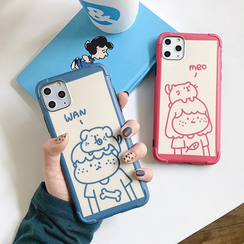 Чехлы для телефонов с милой линией для мальчиков и девочек, для iphone 11Pro Max Xs MAX XR X 7 8 plus 11 Pro, противоударный IMD мягкий чехол для задней панели