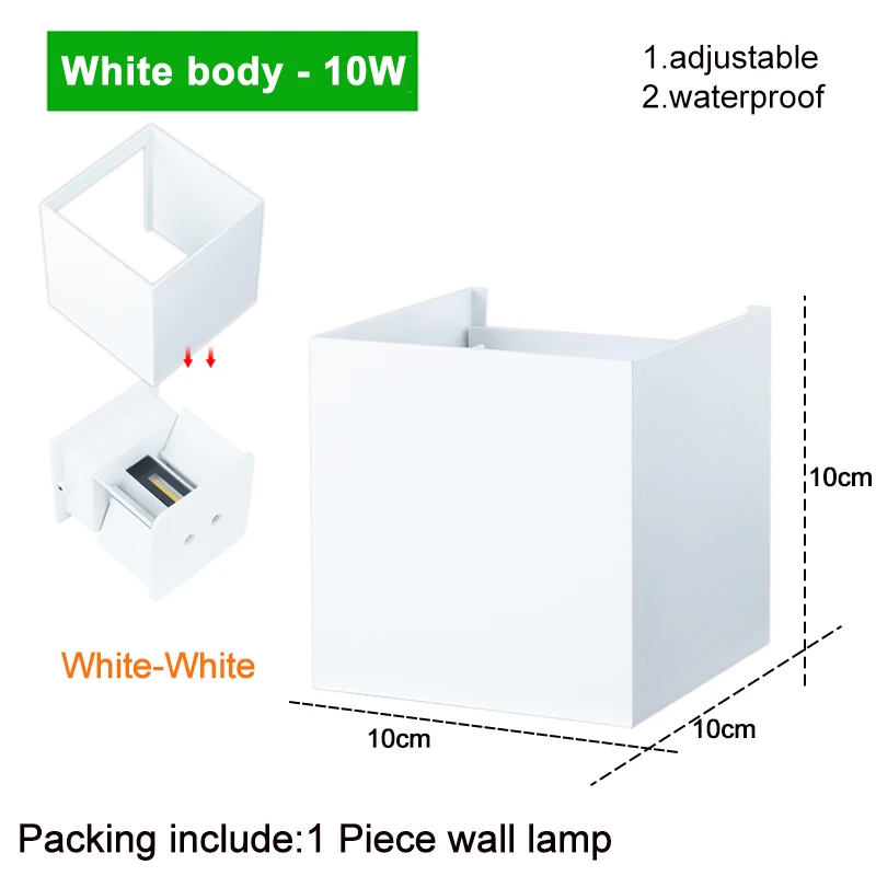 White body 10W Регулируемый 7 Вт/10 Вт светодиодный настенный светильник IP65 водонепроницаемый настенный светильник для помещений и улицы СВЕТОДИОДНЫЙ светильник ZBW0002 - Испускаемый цвет: White body 10W