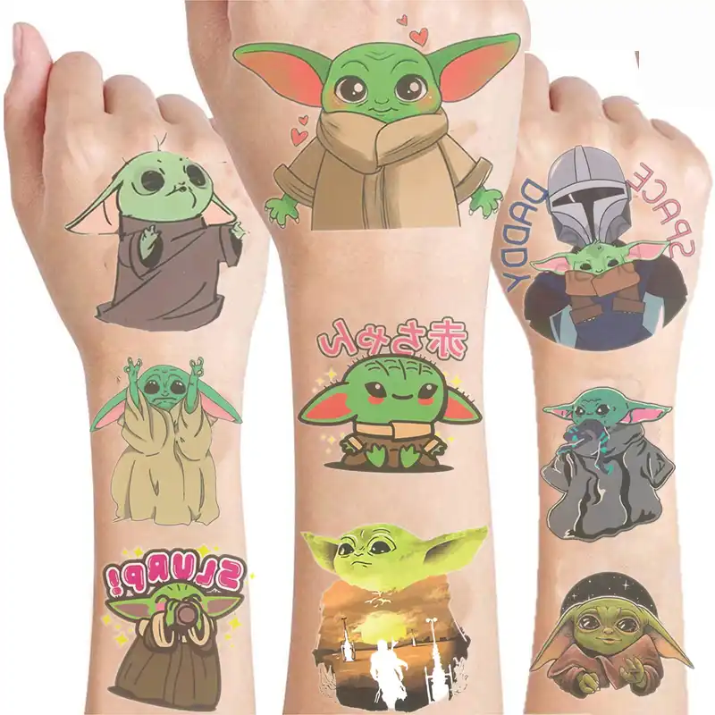 Autocollants De Tatouage De Bebe Yoda Star Wars De Disney 5 Pieces Autocollant De Dessin Anime Mandalorian Etanche Jouets Cadeaux D Anniversaire Pour Filles Aliexpress