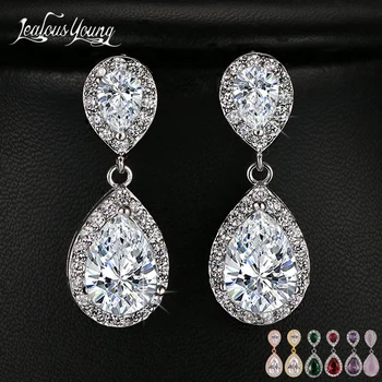 Charm White/Rose/Yellow Gold Color Drop Water Long Earrings Clear Crystal Nail Drop Earings Women Dazzling Wedding Gift AE331