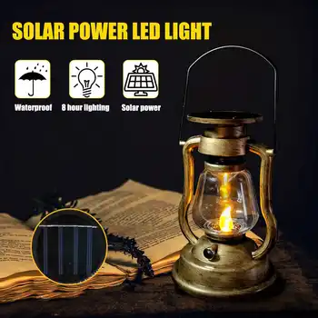 

Vintage Style Outdoor Garden lamp Solar Powered LED Light Hanging Lantern Flameless Candle Lamp Portable Nightlight Home Decor