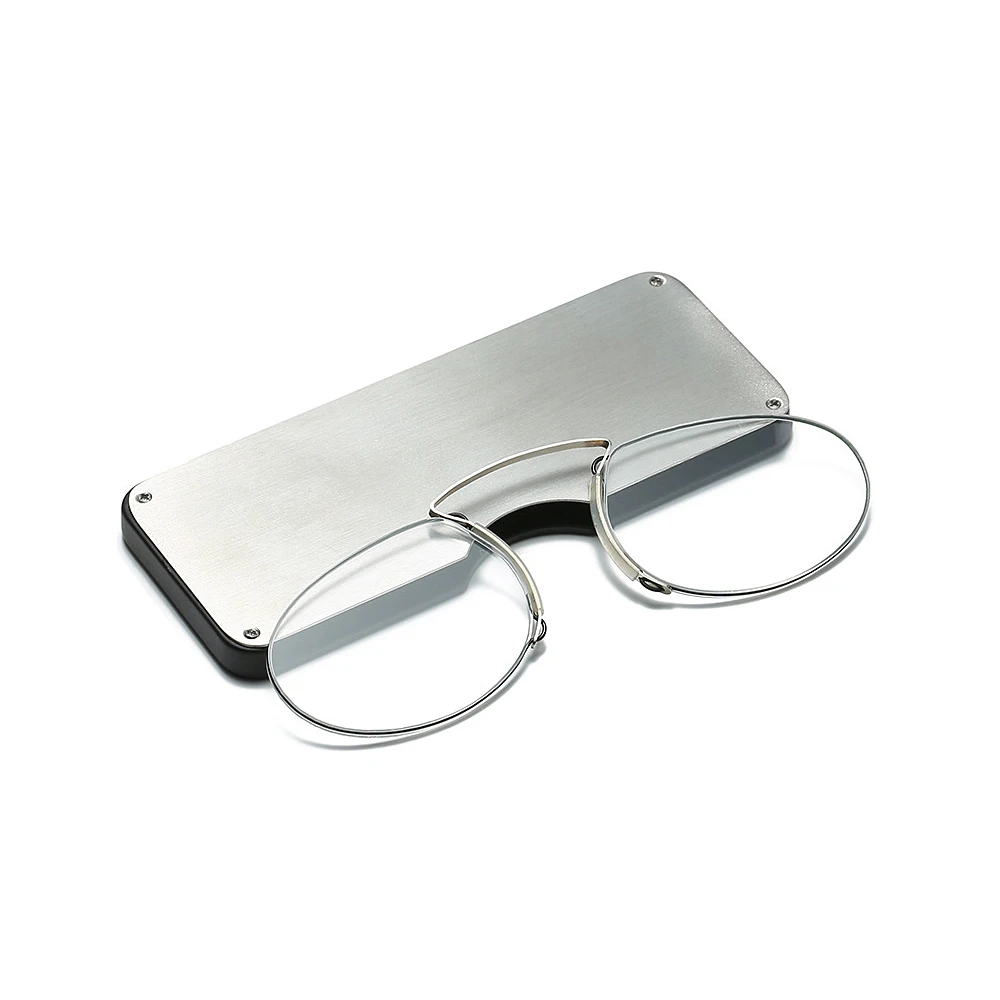 Rimless Foam Reading Glasses Nose Clip on Mini for Men Women Pince-Nez Portable Magnifier Oval with Case +1 1.5 2