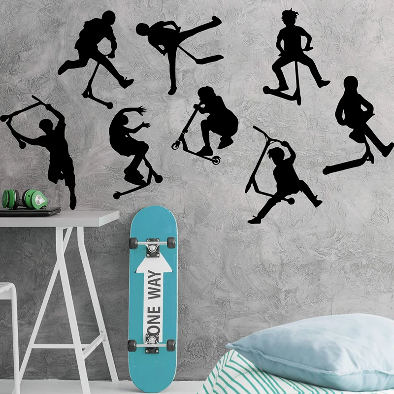 Set Of 8 Stunt Scooter Wall  Stickers Boy Room Kids Room Stunt Scooter Bicycle Sport Wall Decal Bedroom Vinyl Decor (3)