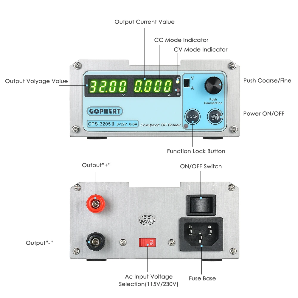 

Hot Compact Digital Adjustable DC Power Supply 4 Digits LED CPS-3205 II 160W 0-32V/0-5A Portable Switching Regulated Power Suppl