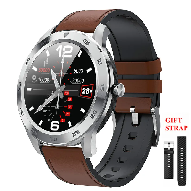 Light brown leather UTELITE Смарт часы DT98 IP68 Водонепроницаемый Полный сенсорный экран Спорт фитнес трекер Браслет Для Xiaomi huawei iPhone - Цвет: Light brown leather