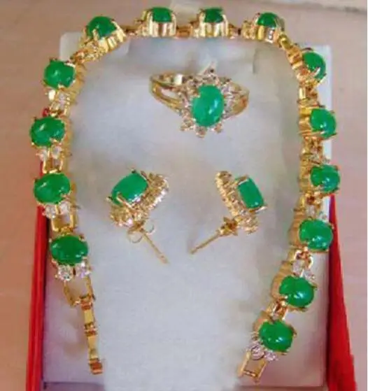 Набор ювелирных жемчужин натуральный зеленый жадеитовый браслет + серьги кольцо