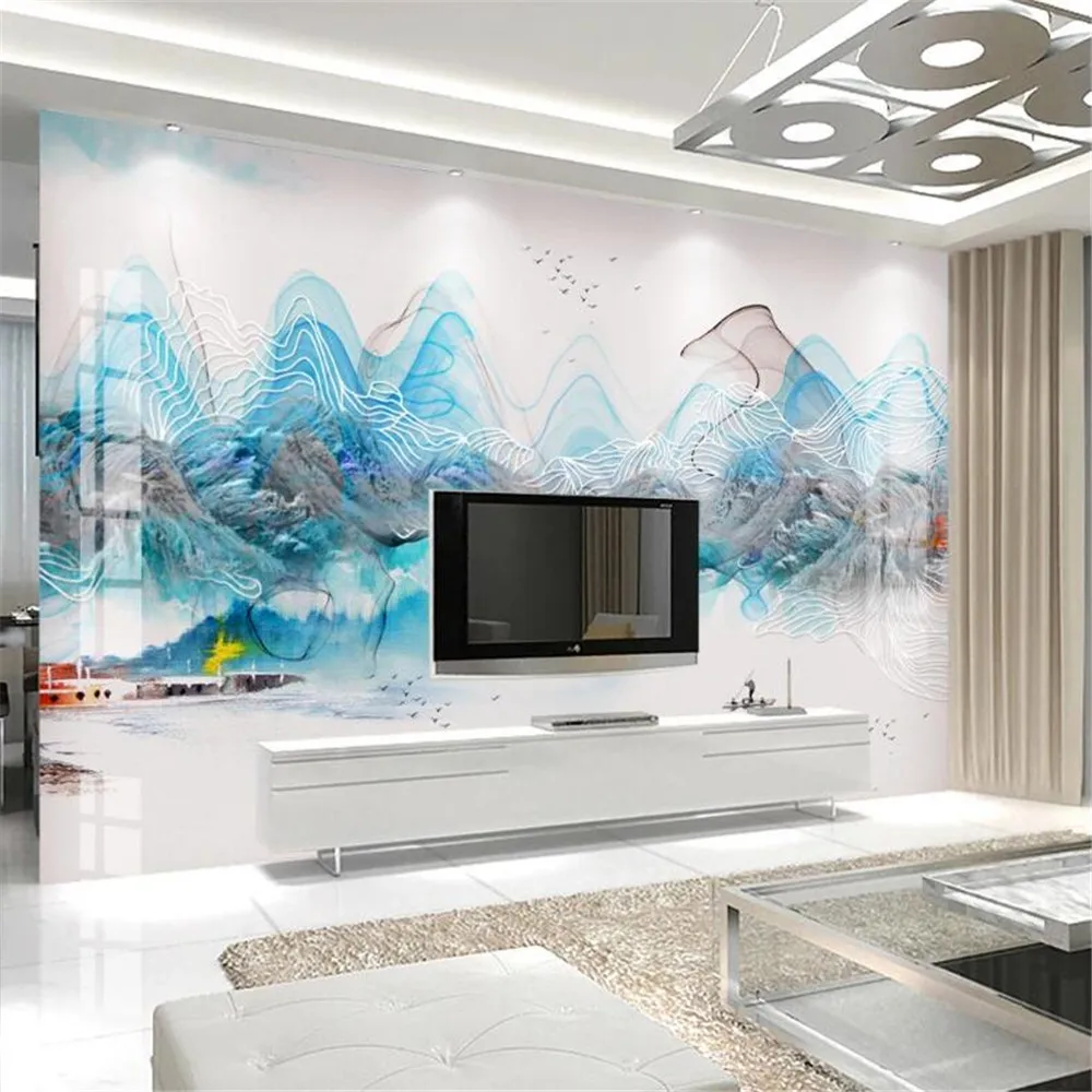 

Milofi custom 3D mural wallpaper new Chinese ink landscape simple flowing water make money background wall decorative painting