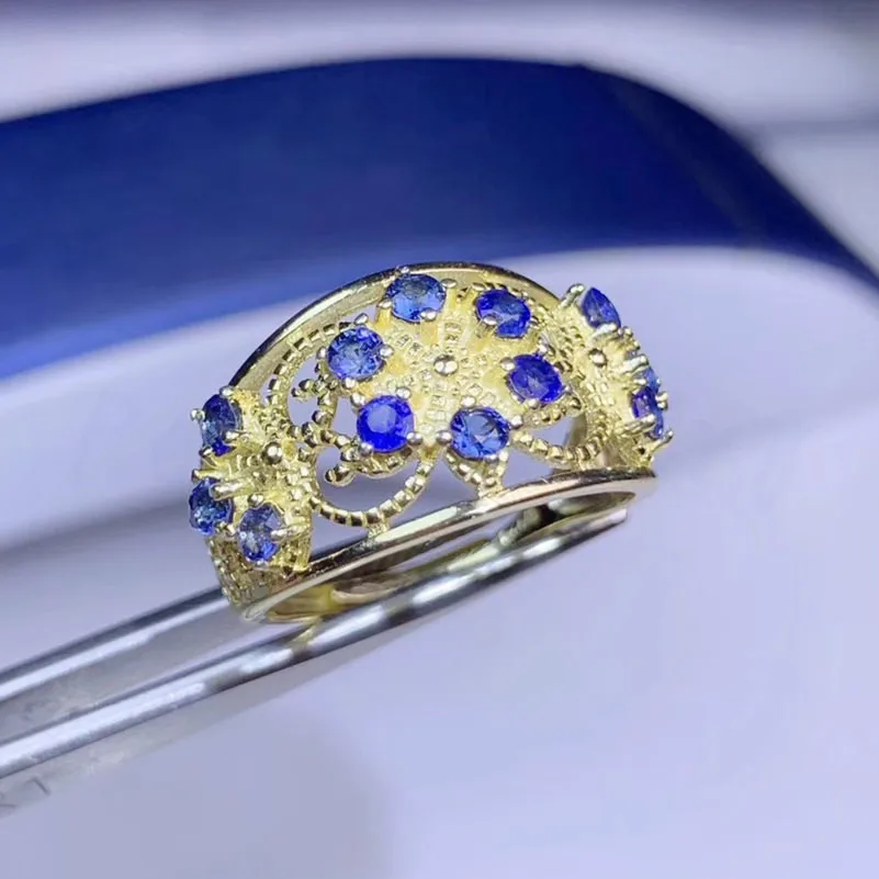 Натуральный голубой сапфир, кольцо в стиле flowe,, серебро 925 пробы, 0.15ct* 12 шт, драгоценный камень, ювелирные украшения# S981805