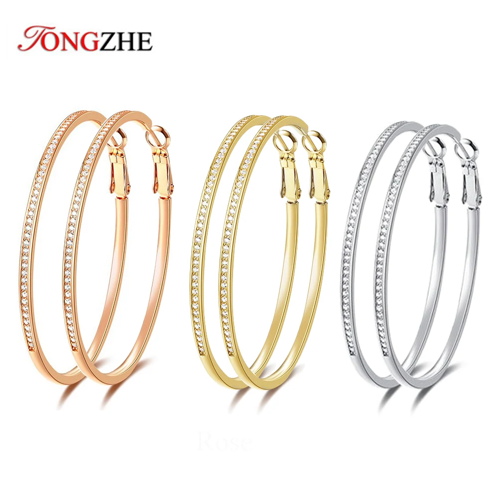 

TONGZHE 925 Sterling Silver Huggie Large Hoop Earrings Fashion Jewelry Women Accessories Zircon Round Gold Hoop Earrings 2020