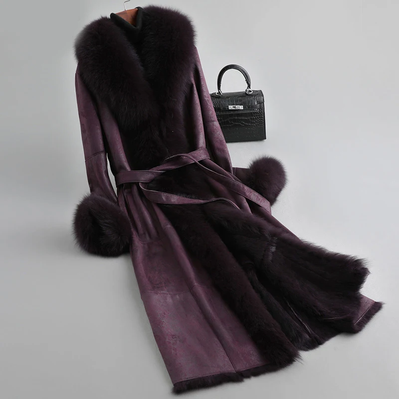 PUDI A89105 Женское пальто из полиэфирной ткани женский воротник из лисьего меха Подкладка из кроличьего меха для отдыха осень/зима шерстяная длинная верхняя одежда - Цвет: wine