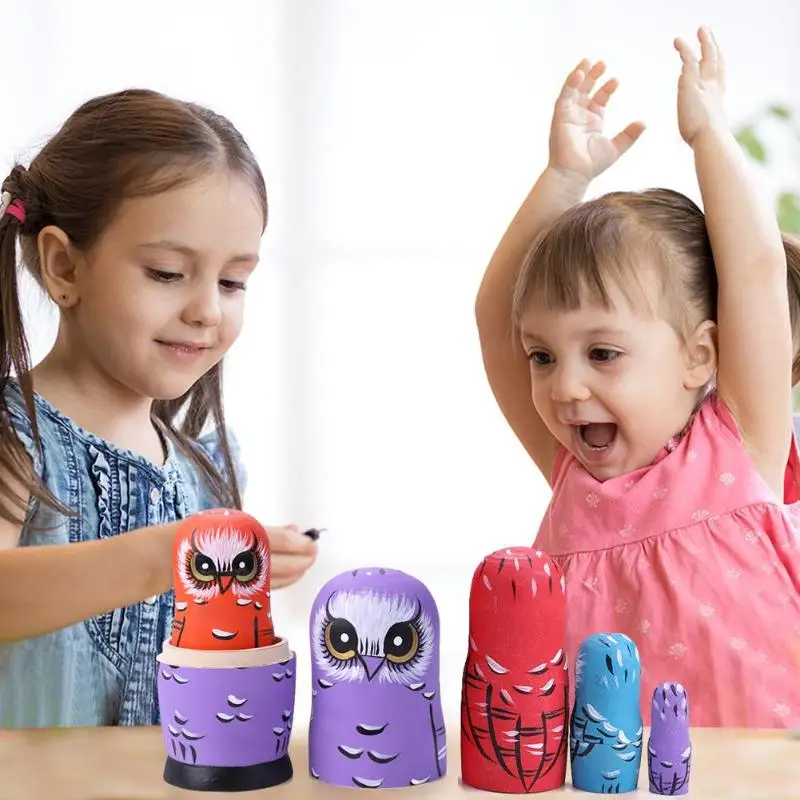5pcs Color Painted Wooden Toys Develop Children's Interests Practical Ability Creative Russian Nesting Dolls Handmade Gifts
