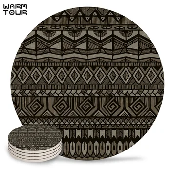 

4/6/8 PCS Geometric Pattern Lines Retro Gray Black Placemat Ceramic Drink Coasters Table Decoration Absorbent Moisture