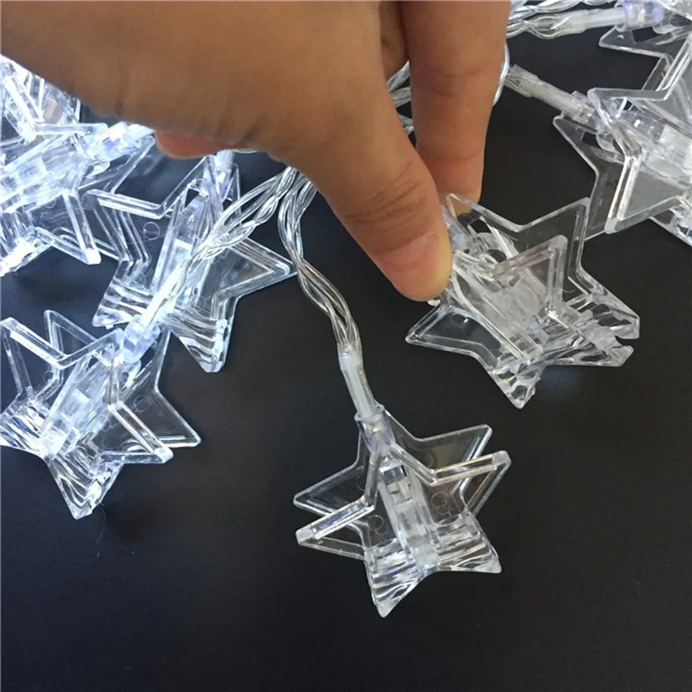 

Clip Battery Light Five-Pointed Star Led Photo Clip Light String Ornaments Christmas Festival Decor 1.8/3.2/4.8M 10/20/30LEDS