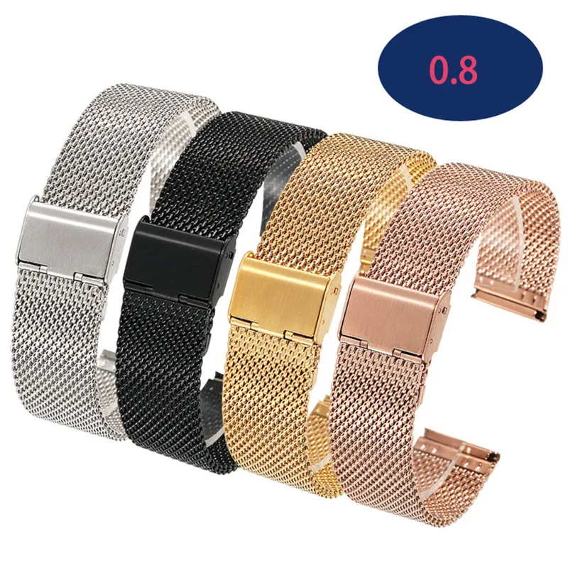 

0.8 Universal Milanese Watchbands 2020 New Stylish 18-24 mm Gold Silver Stainless Steel Watch Strap Replacement
