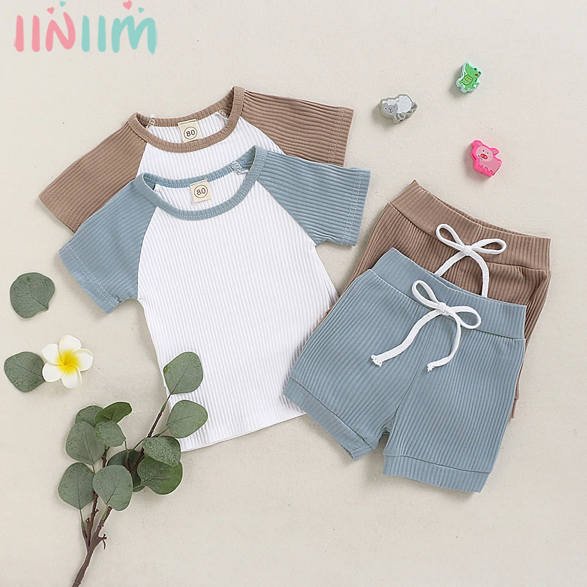 

1-5T Toddler Baby Boys Girls Clothes Sets Ribbed Knitted Short Sleeve T-shirts Tops Shorts Bottoms Summer Kids Tracksuits Outfit