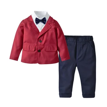 

The new Spring boys woven suits gentleman suit jacket tie shirt dress denim trousers
