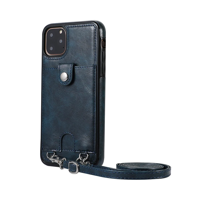 Синий Винтажный чехол-накладка из искусственной кожи для iPhone 11 Pro Max XR X Xs Max, кошелек, чехол для телефона для iPhone 6, 6 S, 7, 8 Plus, чехол с ремешком - Цвет: Синий