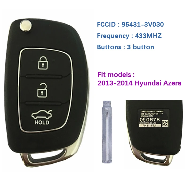 CN020114 3 Button Original Flip Remote Key Fob For 2013 2014 Hyundai ...