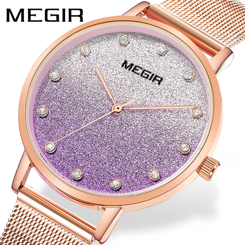 

Zegarek Damski 2019 New MEGIR Twinkly Big Dial Women Watches Rose Gold Ladies Watch Reloj Mujer Montre Femme Saat