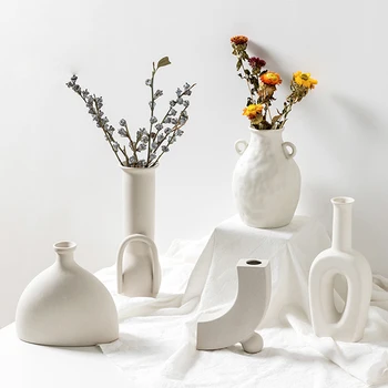 

INS Irregular Ceramic Flower Hydroponics White Porcelain Flower Arrangement Homestay Living Room Decoration Figurines Artware
