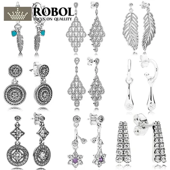 

PDB ED 08 RLLEN 925 Sterling Silver Earringl With Crystal Luxury Earrings For Women Laminated Charm Peacock Drop Feather Studs