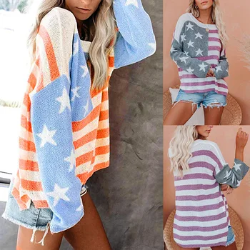 

Women 2020 Striped Pullovers Sweater Girl Ladies Fashion Skew Neck Casual Loose Long Sleeve Thin Tops Autumn Women Clothing Q30