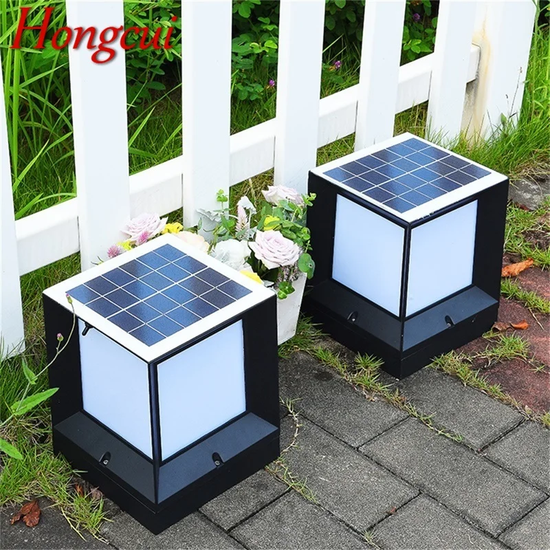 Hongcui Solar Modern Wall Outdoor Cube Light LED Waterproof Pillar Post Lamp Fixtures for Home Garden