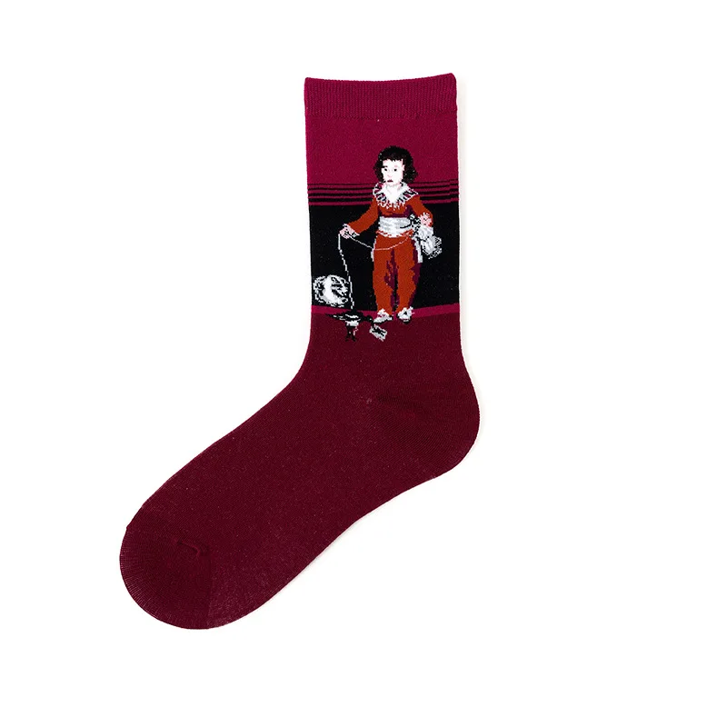 Хлопковые носки для мужчин, звездная ночь, зима, Ретро стиль, для женщин, индивидуальные художественные носки Ван Гога, носки с масляной росписью, забавные счастливые носки, мужские носки - Цвет: 20