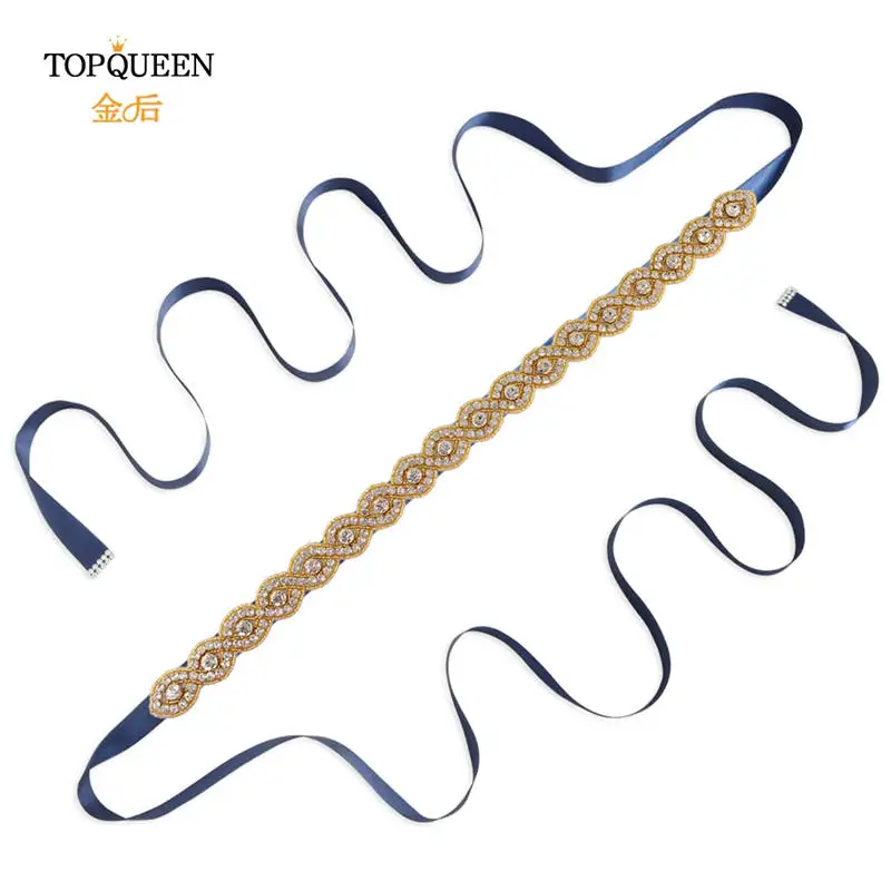 navy blue TOPQUEEN S28-G пояс ручной работы с золотыми бусинами Стразы с золотыми бриллиантами свадебный пояс для свадебного платья свадебные украшения Быстрая - Цвет: navy blue