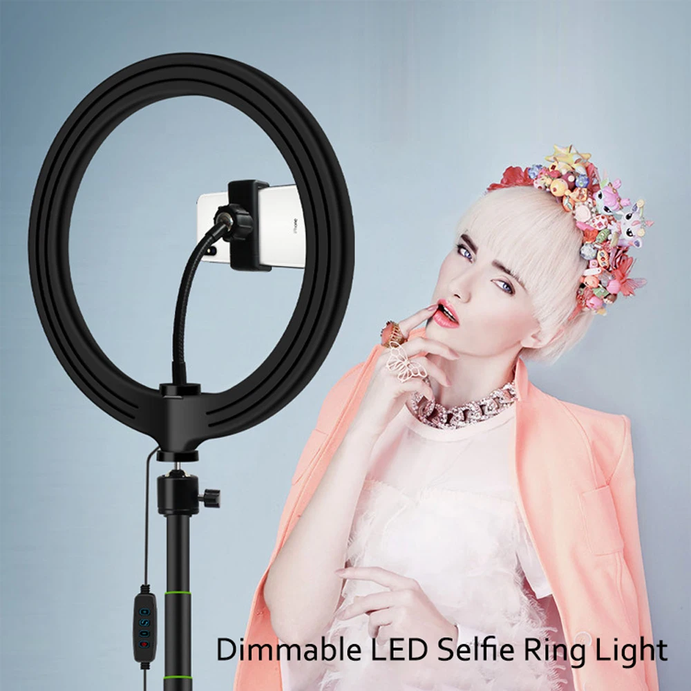 10 дюймов/26 см 3000-5000K светодиодный круглый светильник для селфи с регулируемой яркостью для фото и видео, лампа для макияжа, кольцевой светильник для селфи с зажимом для телефона и штативом