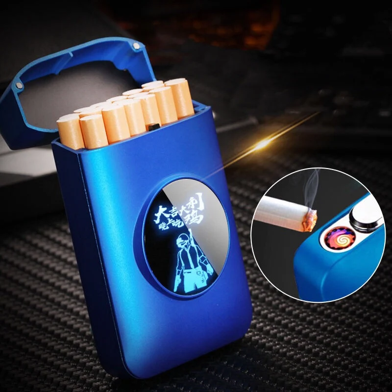 

LED Creative Graphic cigarette case Lighter 20pcs Cigarette Holders Electric Plasma Arc Lighter USB lighter and cigarette box