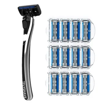 

TFLYSHAVE Man Manual Shaving Razor Blade 5 Layer Razor with Trimmer Blade Sweden Replaceable Blade (1 Holder 12 Blade)