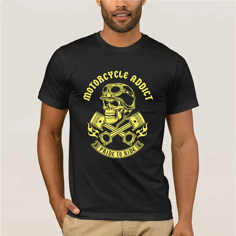 Private custom T-shirts Fashion 100% Cotton MOTORCYCLE ADDICT Piston Skull Tees Men'S Clothing Big Fun T-Shirt |