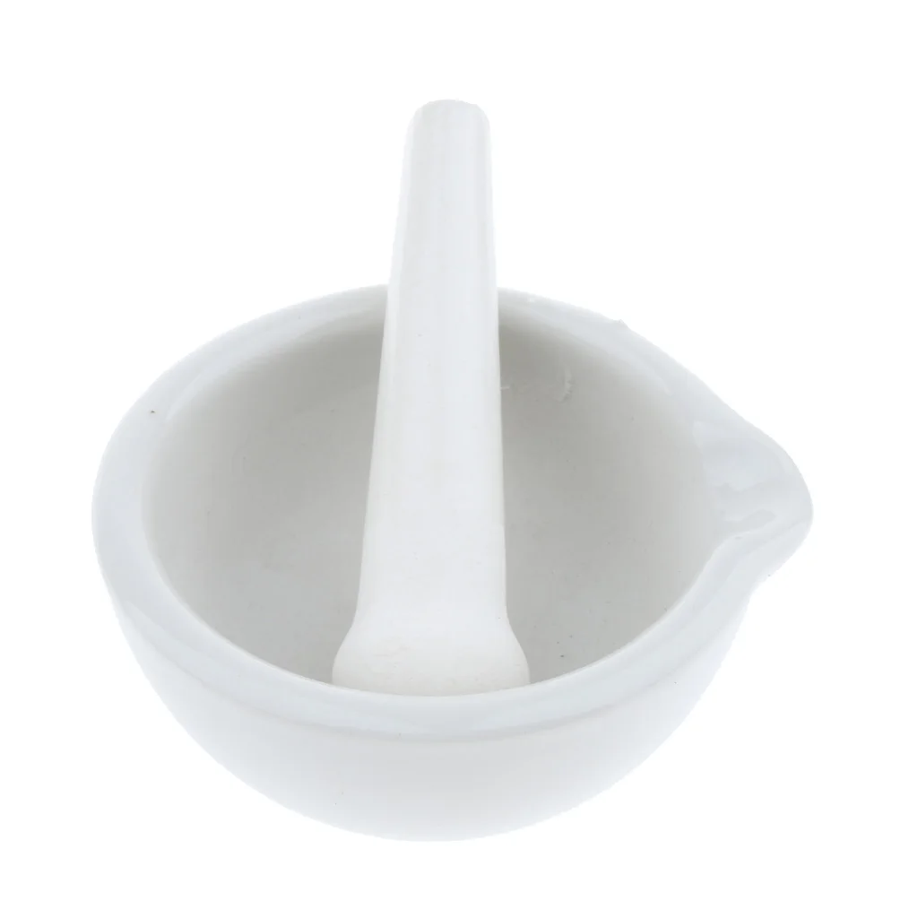 Chinese White Herb Mortar Pestle Pill Crusher Spice Seasoning Grinder Bowl Set Stone Stick + Ceramic Bowl