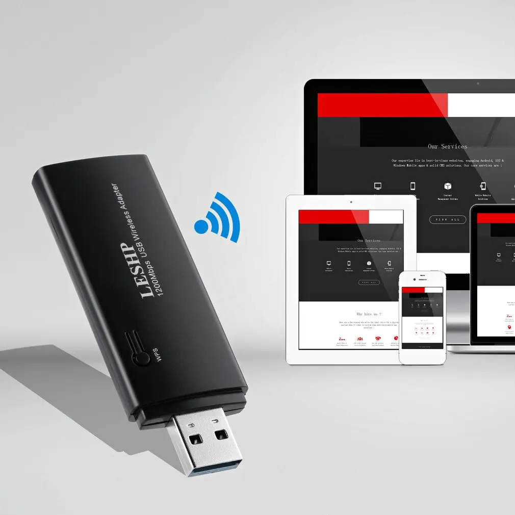 LESHP 1200 Мбит/с 11AC двухдиапазонный USB 3,0 беспроводной Wi-Fi сетевой адаптер широкий диапазон совместимости быстрая установка черный