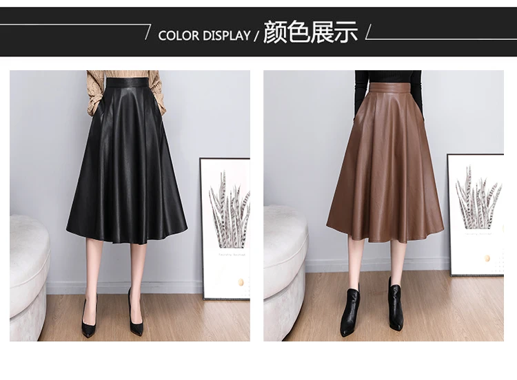 mini skirts for women Medium Long Pu Leather Skirt Womens High Waist Elegant Fashion A Line Pleated Skirts Vintage Office Ladies Midi Skirts 2021 New nike tennis skirt